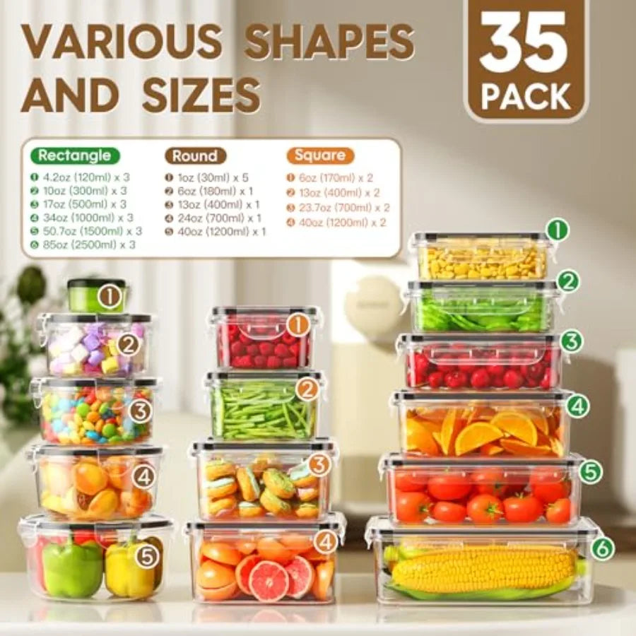 Food Storage Containers with Lids Airtight 35 Containers and 35 Lids 100% Leak Proof Meal Prep Container for Kitchen BPA-Free P