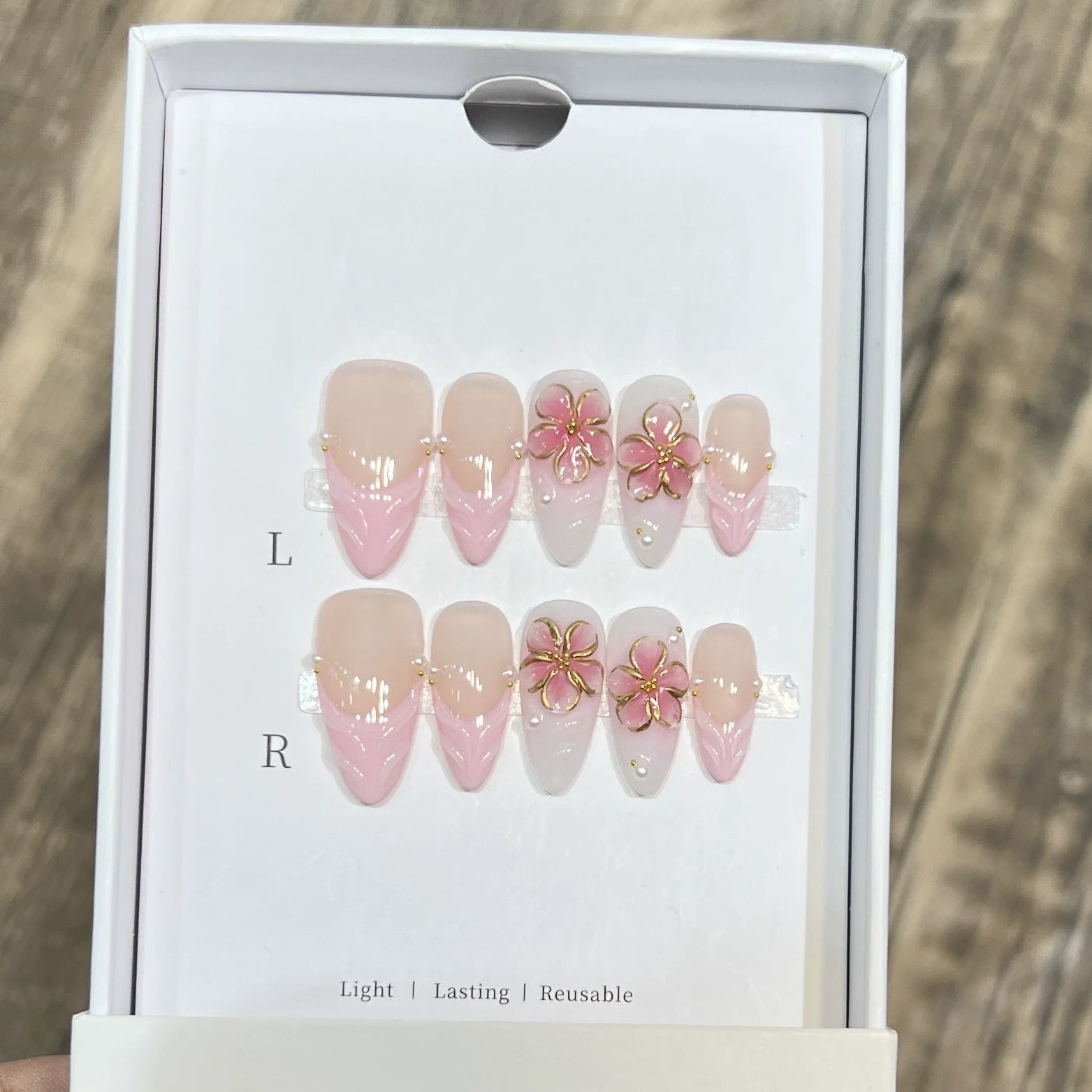 10pcs French Almond Press on Nails Flower False Nails Wearable Stick-on Nails Fake Nail Uñas Postizas Mujer Накладные Ногти 네일팁