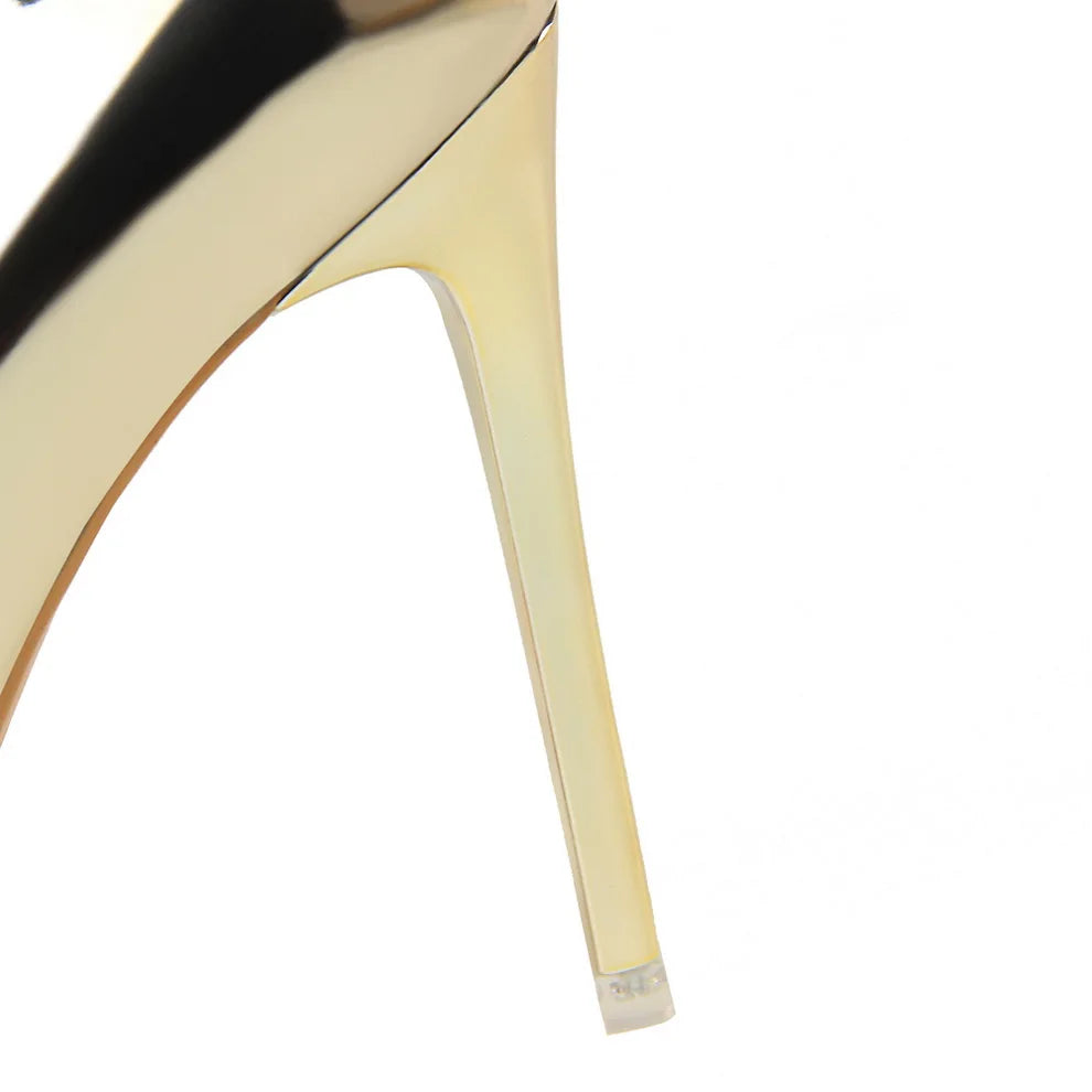 Women 10.5cm High Heels Pumps Lady Stripper Stiletto Metallic Leather Scarpins Wedding Heels Catwalk Party Silver Gold Shoes