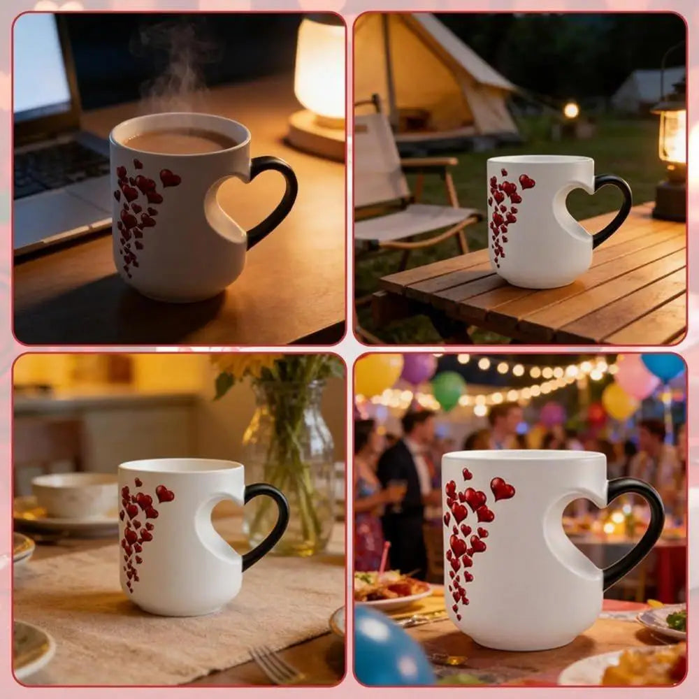 400ml Color Change Mug Heart Shape Handle Milk Juice Cup Ceramic Heat Activated Mug Thermochromic Bar Coffee Tea Water Dispenser