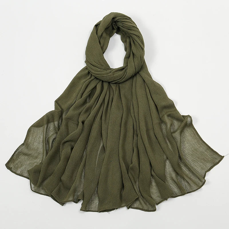 New Arrival Crinkle Rayon Hijab Women Muslim Scarf Shawls Solid Headscarf Wraps Big Size Plain Islamic Turban Headbands Foulard