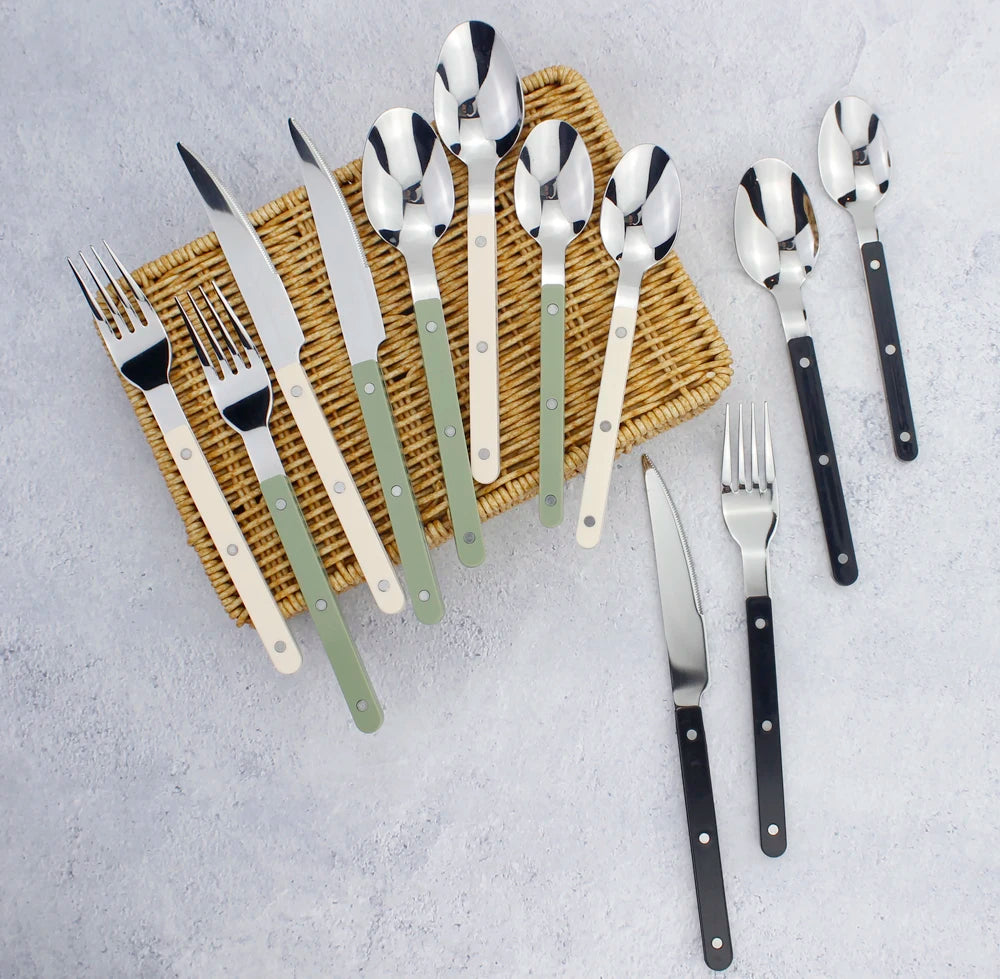 Fashionable Design Top Mirror Polishing Cutlery Sets Stainless Steel 18/8(304) ABS Handle With Rivets Silverware Set For Kitchen