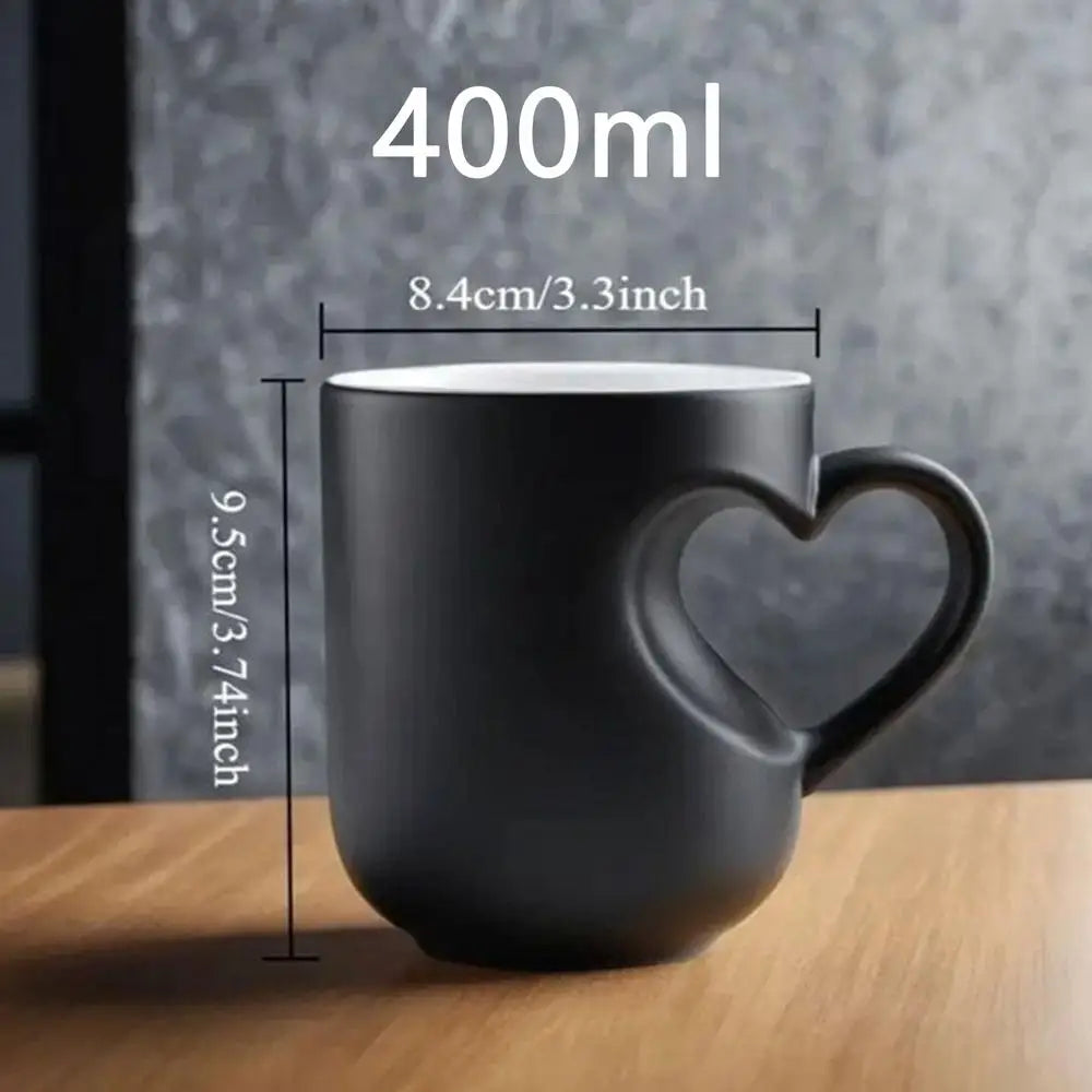 400ml Color Change Mug Heart Shape Handle Milk Juice Cup Ceramic Heat Activated Mug Thermochromic Bar Coffee Tea Water Dispenser