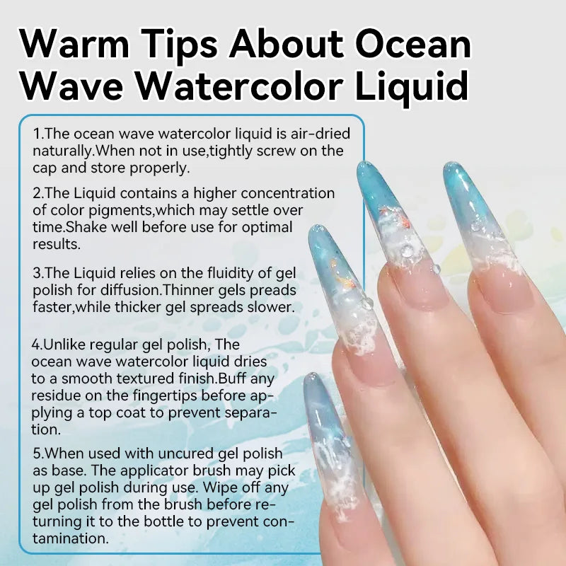 BORN PRETTY 10ml  Ocean Wave Watercolor Liquid Gel Polish White Blossoming 3 Seconds Spread Stroke Wave Bubble Nail Art Design