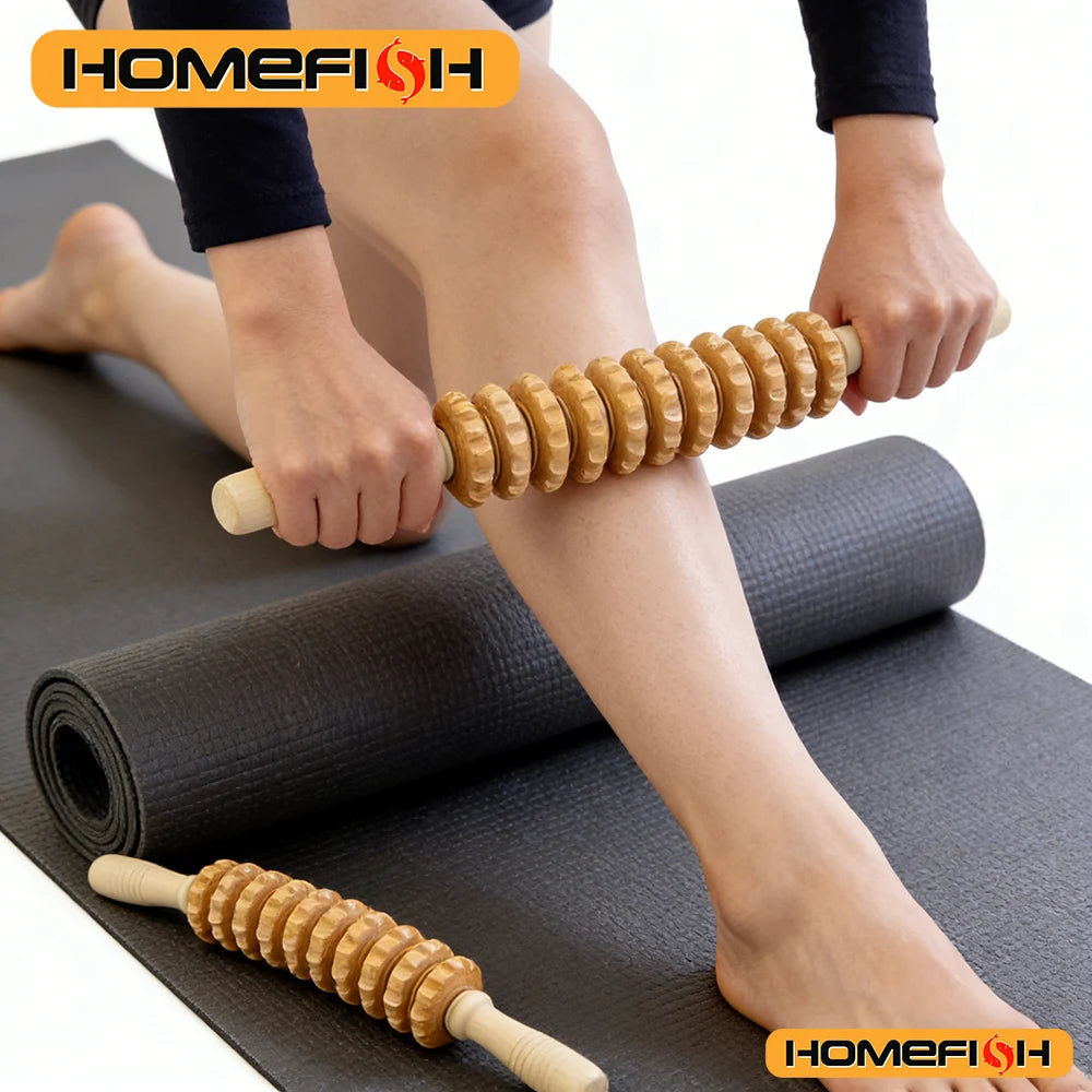 Anti-Slip Handle Wooden Gear Arm, Leg/Hip/Back Deep Massage Roller