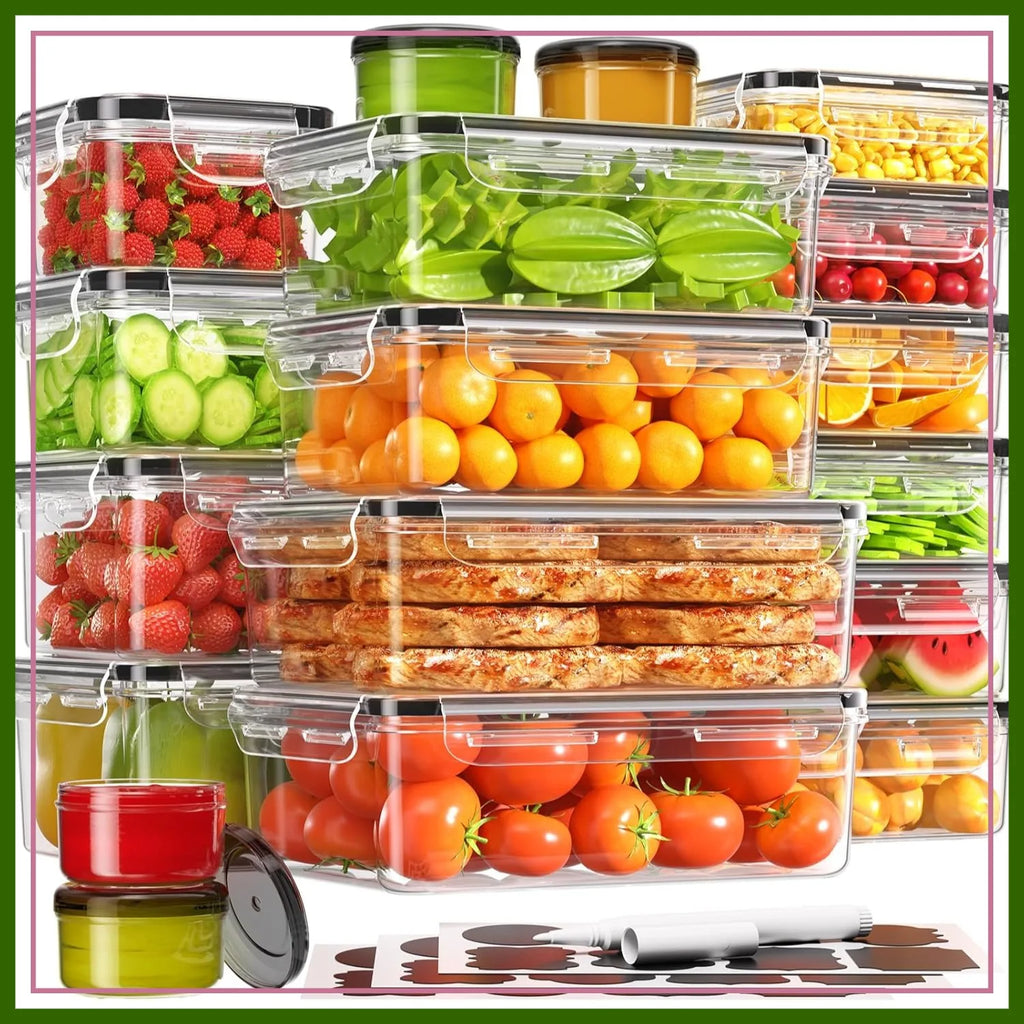36-Piece Food Storage Containers with Lids, BPA-Free Leak Proof Plastic for Pantry and Kitchen Organization, Reusable with Labels & Pen