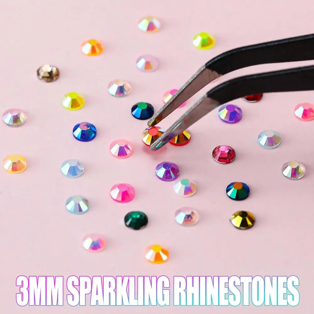 1Box/1Set Hot Selling Flash Nail Rhinestones Bedazzling Kit 3mm Multi-style Colorful Resin Nail Diamond Jewelry DIY Nails Parts