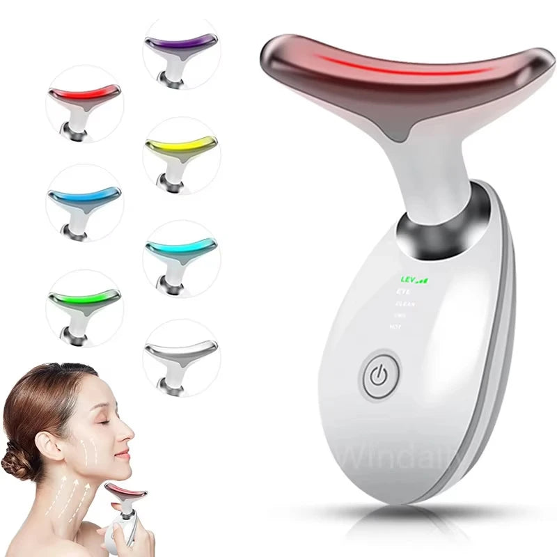 7 Colors LED Lights Face Neck Beauty Device Vibration Massage Improve Neck Lines Face Lifting Machine for Wrinkles, Double Chin2