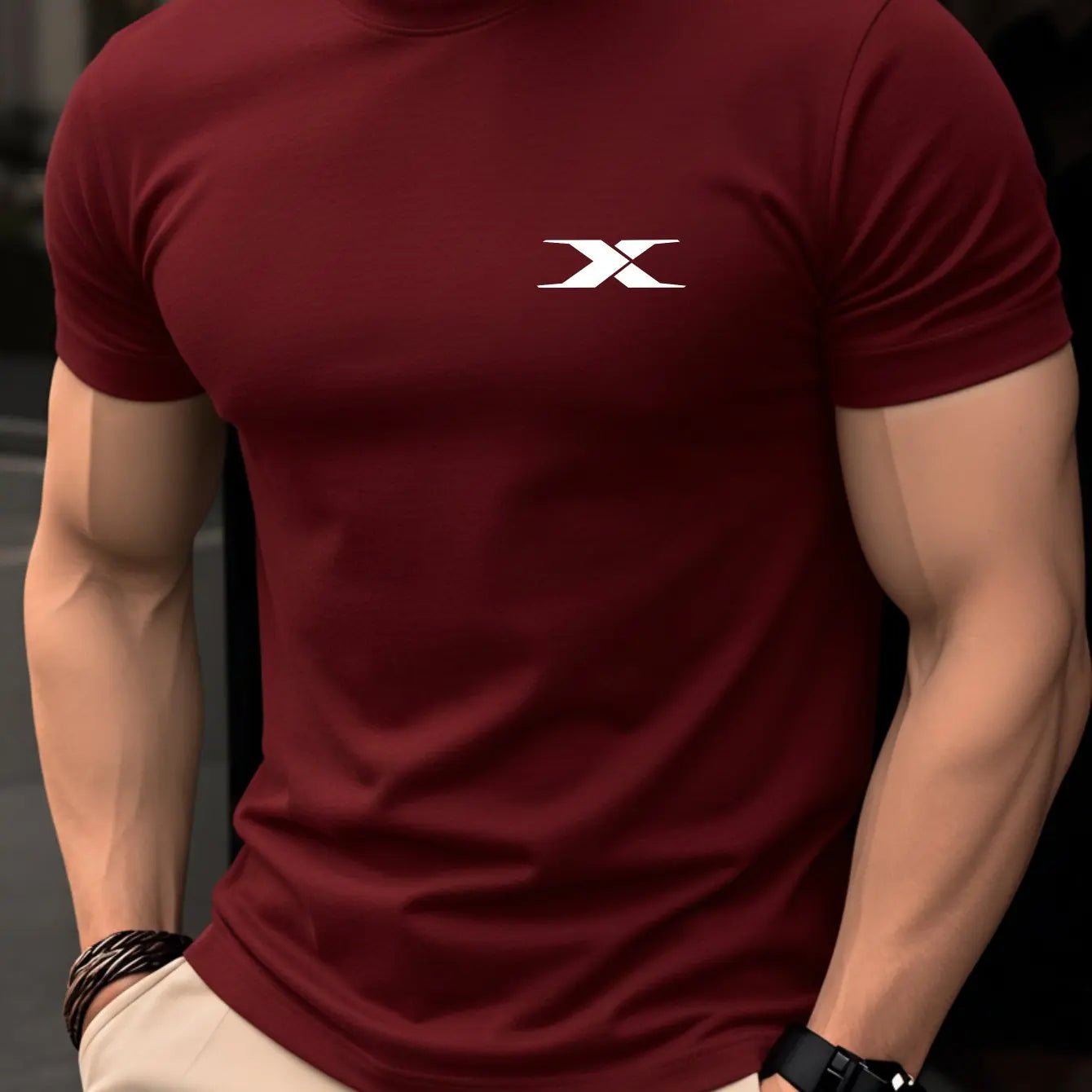 Men White T-Shirt Minimalist X Logo Print, Casual O-Neck Short Sleeve Tees, Streetwear Slim Fit Cotton Tops For Men Daily Summer