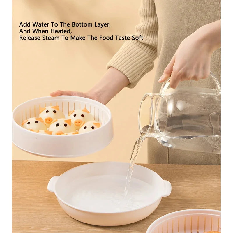 COOKER KING Microwave Heating Steamer Large Capacity Household Kitchen Steamer Box with Steam Vent