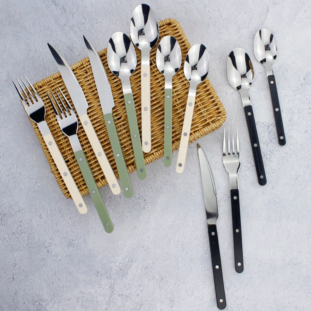 Fashionable Design Top Mirror Polishing Cutlery Sets Stainless Steel 18/8(304) ABS Handle With Rivets Silverware Set For Kitchen