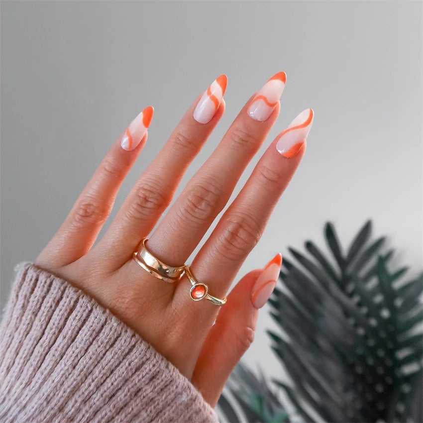 24Pcs Manicure Wearable Fake Nails Ballerina Removable Coffin Fake Nails Finished Women Girls Almond False Nails Art Decoration