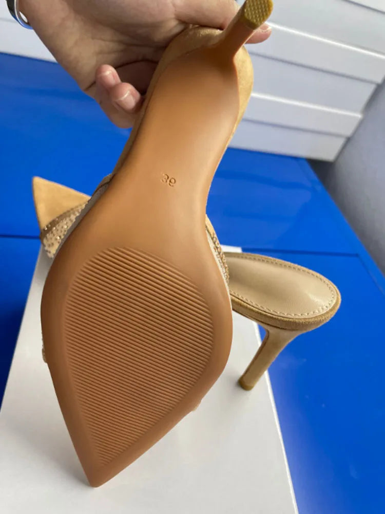 2026 Peep Toe Sexy Summer Women's Mules Pump Sandals Elegant Chic Super Thin High Heels Office Lady Party Shoes Slipper Sandals