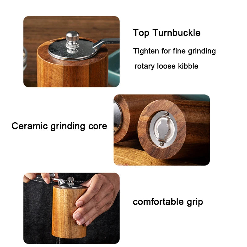 Manual Salt Pepper Grinder Wooden Spice Coffee Seasoning Adjustable Handmade Kitchen Grinding Gadgets