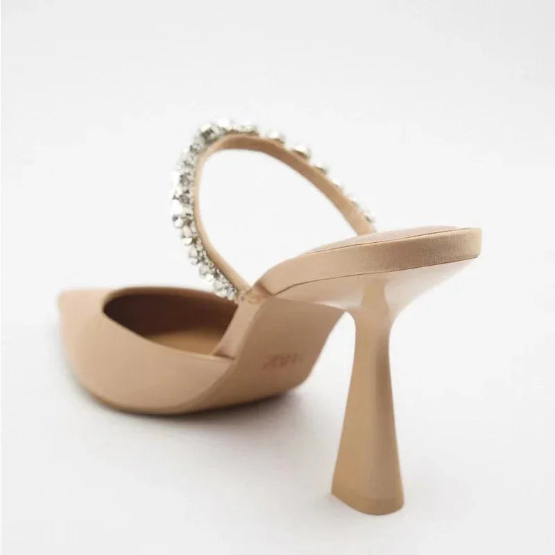 Rhinestone Heels Slingback High Heels Women Pumps 2023 Women's Mules Elegant Modern High-heeled Sandals Pointe Party Shoes