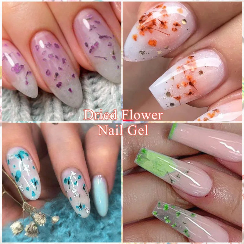5ml Pink Dried Flower Nail Gel Polish Semi Permanent Natural Flower Fairy Nail Art Gel Soak Off UV Painting Varnishes For Nails