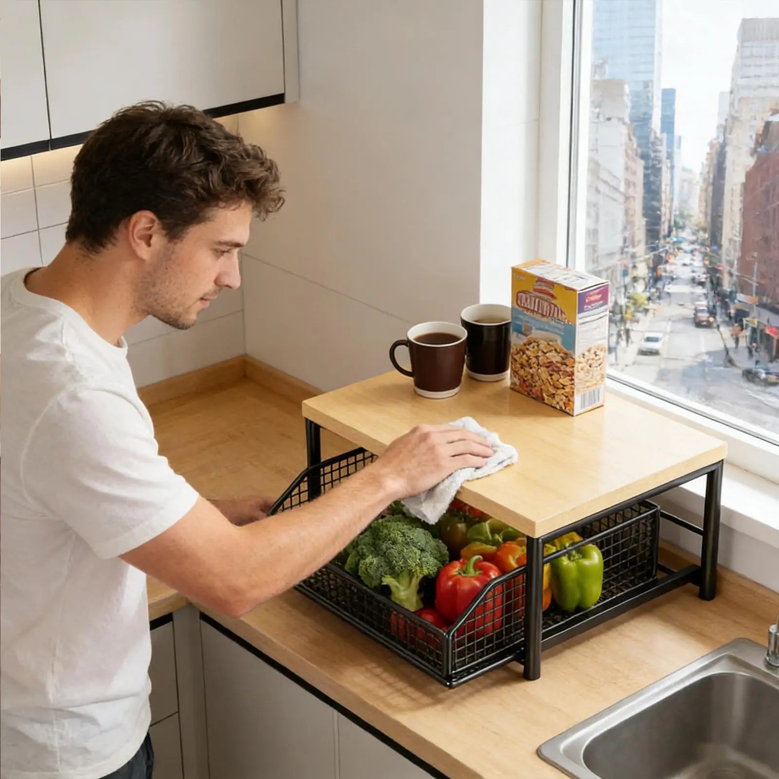Kitchen Microwave Rack Storage Box Drawer Space Saving Countertop Storage Rack Suitable for Appliances Tableware