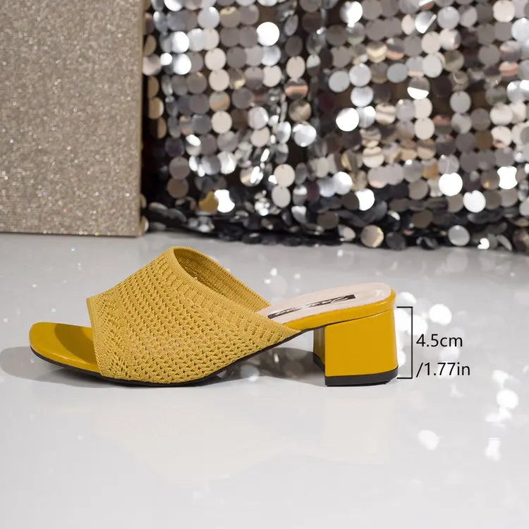 Summer Plus Size High Heel party Sandals Knitted Breathable Block Heel Sandals Fashion casual Brown Comfortable Women's Shoes