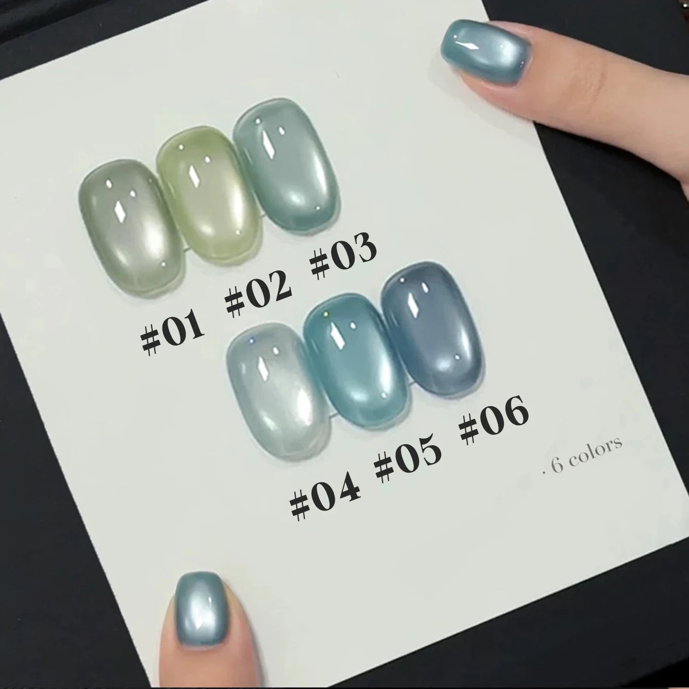 12ML 1-6PCS Summer And Autumn Island Glass Bead Magnet Cat Eye Gel Nail Polish Blue Nails Nail Art Nail Supplies
