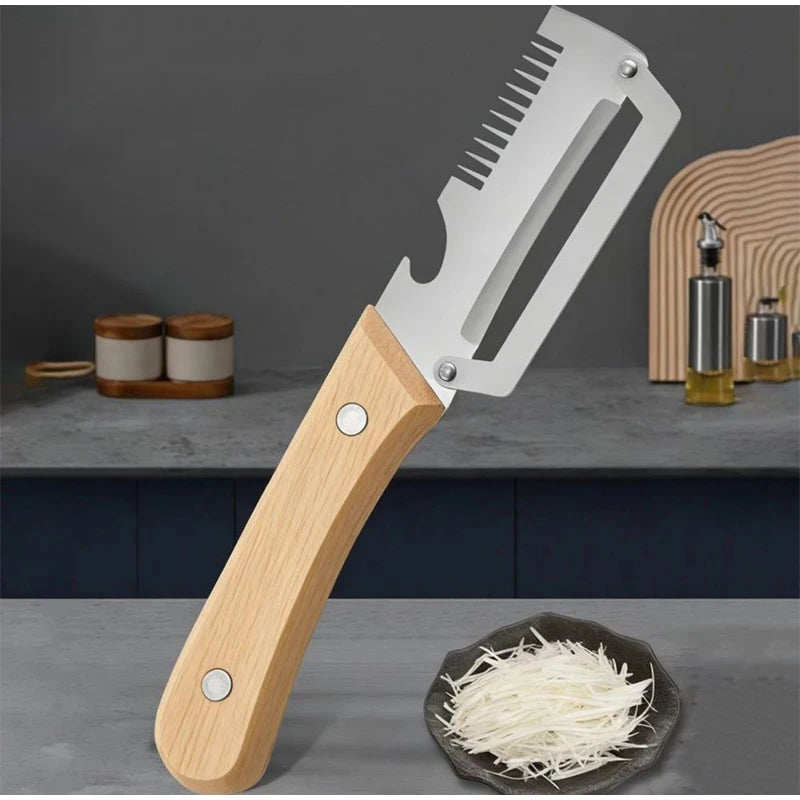 Multipurpose Vegetable Peeler Stainless Steel Kitchen Tool Wooden Handle Cutter For Scallion Potato Fruit Asparagus Winter Melon