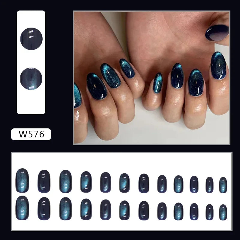 New Short Ballet 24 Pcs Fake Nail with Jelly sticker Press on False Nails Wearable Round Head Oval Full Cover Nail Tips