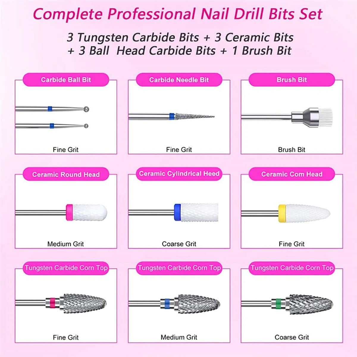 10pcs Nail Bits for Nail Drill,Ceramic Drill Bits for Nails Sets Acrylic,Cuticle Drill Bits for Nails Carbide Remover Bits