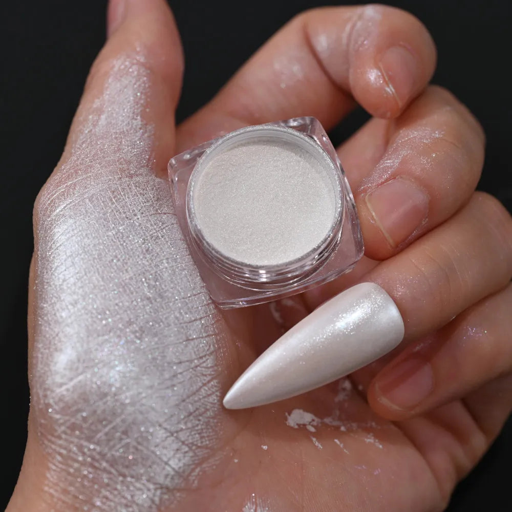 Pearl White Nails Glitter Aurora - Hailey Bieber Nails Moonlight Powders Fritillary Shell Mirror Pigment Nail Decoration