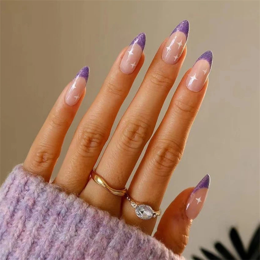 24Pcs Manicure Wearable Fake Nails Ballerina Removable Coffin Fake Nails Finished Women Girls Almond False Nails Art Decoration