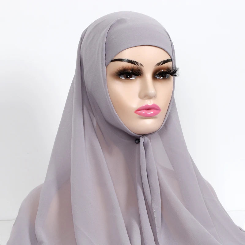 Muslim Women Chiffon Hijab With Cap Bonnet Instant Chiffon Hijab Pinles Shawl Head Scarf Under scarf Caps Cover Headwrap