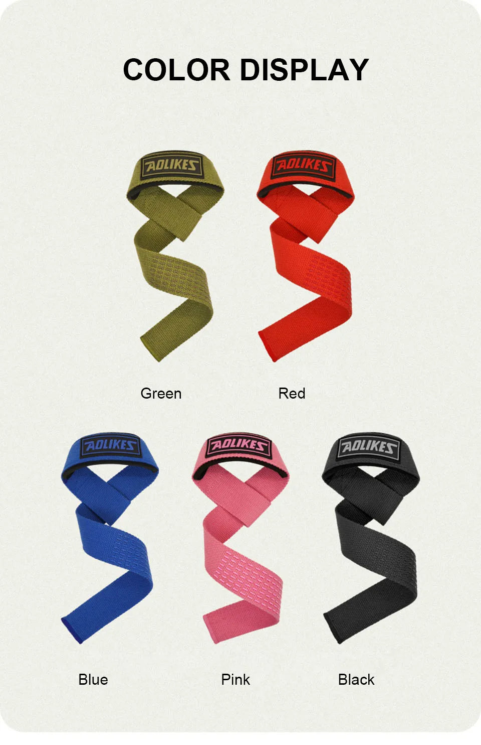 AOLIKES Weightlifting Wrist Straps Strength Training Adjustable Non-slip Gym Fitness Lifting Strap Wrist Support Grip Band