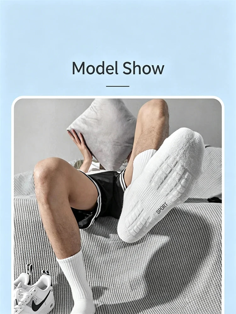 Men's Thick Bottom Sweat Absorbing and Breathable Sports Socks with Bottom Cushion for Running Professional Sports Men's Socks