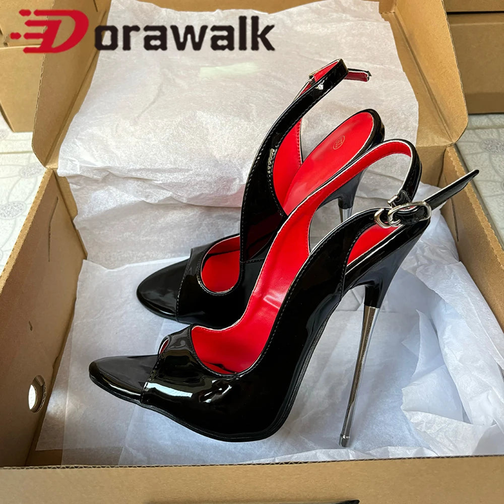 NEW Customize 16cm Extreme Metal High Heels Sandals Sexy Black Red inside Heel Peep Toe Slip On Cosplay Drag Queen Unisex Shoes