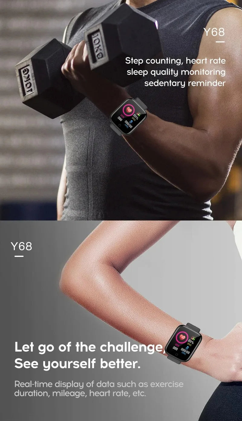 Smartwatch For Women Men Watches Heart Rate Monitor Electronic Fitness Smart Watch Calories Music Player 116Plus Y68 Bracelet