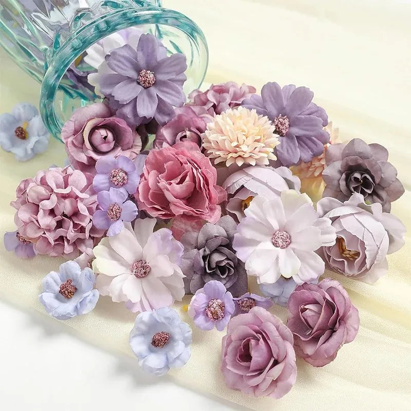 1Bag Artificial Flower Head For Home Room Wedding Decoration Handmade Craft Wreath Christmas Tree Decor 2025 Navidad Supplies