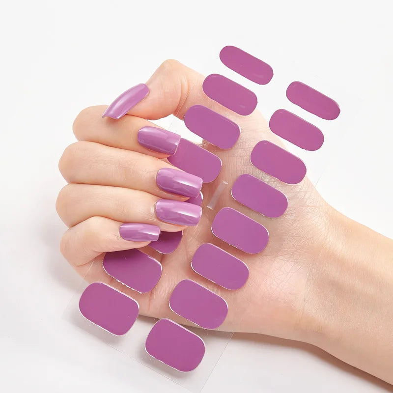 16p solid color stickers nail art supplies European and American simple decals oil film decals press on nails stickers designer
