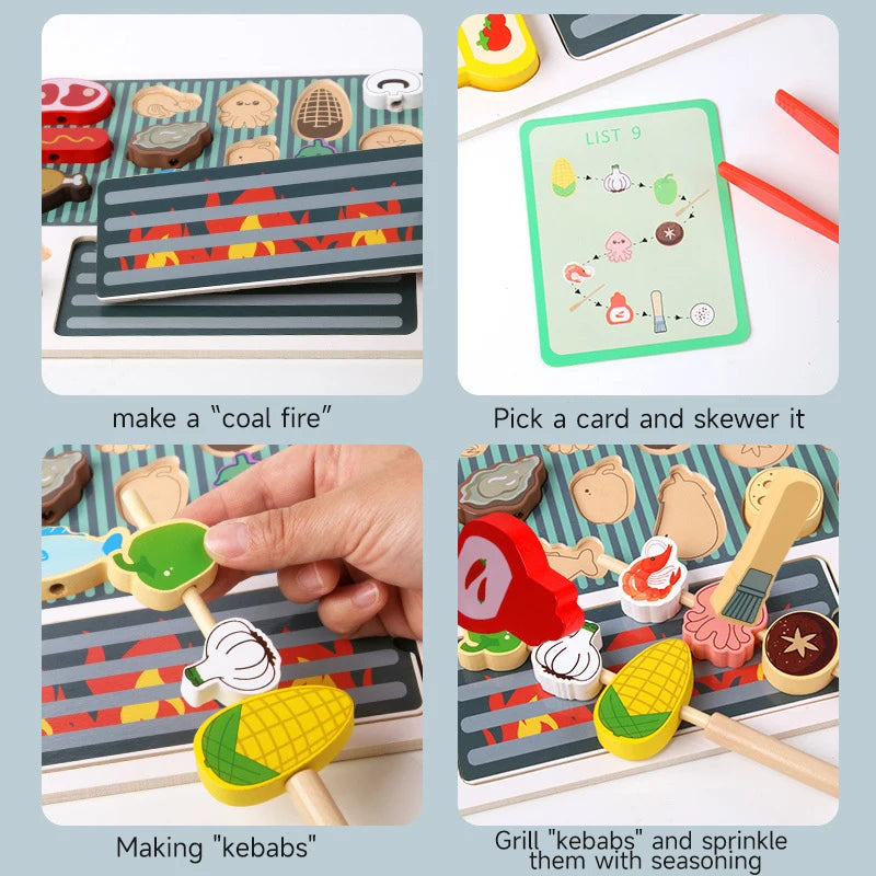 Simulation Kitchen Pretend Toy Wooden Toddler DIY BBQ Toy Set Classic Game Montessori Educational Toy For Children Kids Gift