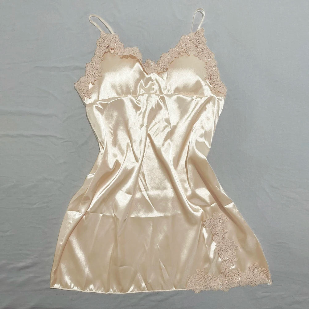 Ladies Spring And Summer Ice Silk Thin Halter Home Service Satin Night Dresses Sexy Pajamas Women's Silk Suspender Nightdress