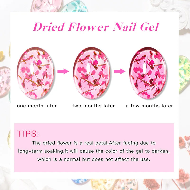 5ml Pink Dried Flower Nail Gel Polish Semi Permanent Natural Flower Fairy Nail Art Gel Soak Off UV Painting Varnishes For Nails