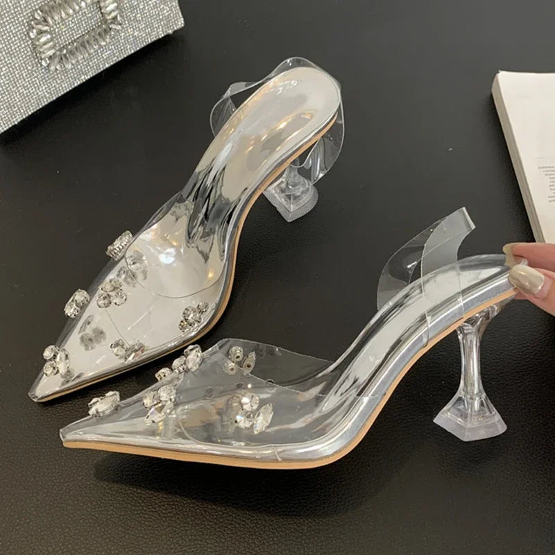Eilyken CRYSTAL PVC Transparent Women Pumps Fashion Pointed Toe High Heels Party Mules Shoes Zapatillas De Mujer