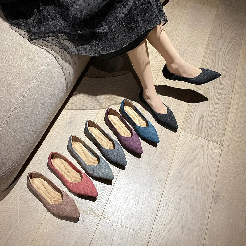 women's flat shoes large 42 / 43 upper breathable knitted sole non slip rubber material pointed shoes spring / summer2024 new