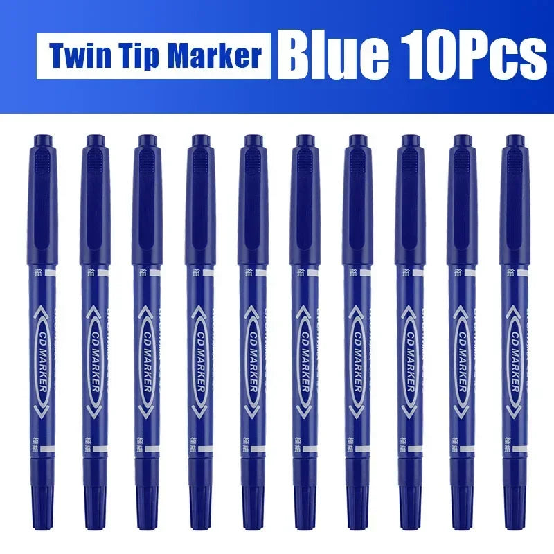 5/10PCs Permanent Marker Black/Blue/Red Oil Marker Pen Twin Tip Fine Nid Marker Ink Stationery Items School & Office Supplies