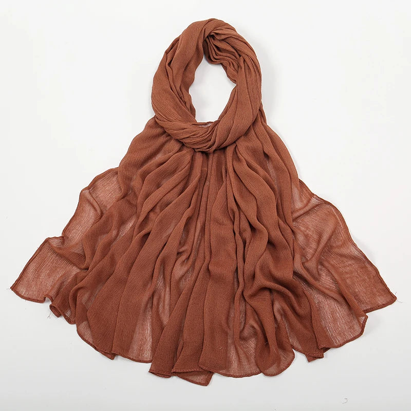 New Arrival Crinkle Rayon Hijab Women Muslim Scarf Shawls Solid Headscarf Wraps Big Size Plain Islamic Turban Headbands Foulard