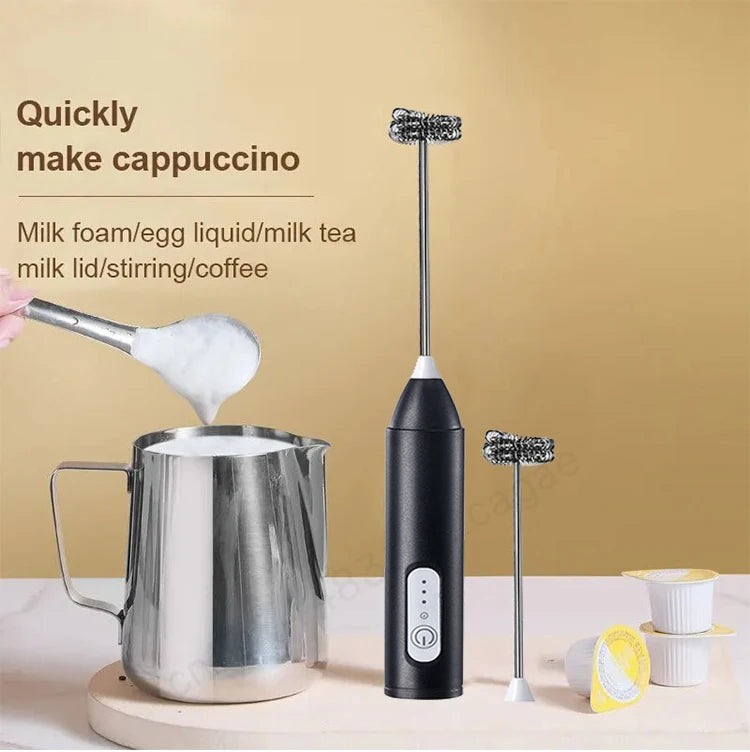 Electric Milk Frother 2 In 1 Rechargeable  Blender Stainless Steel 3 Speeds Coffee Mixer Egg Beater Handheld Foam Maker Tools