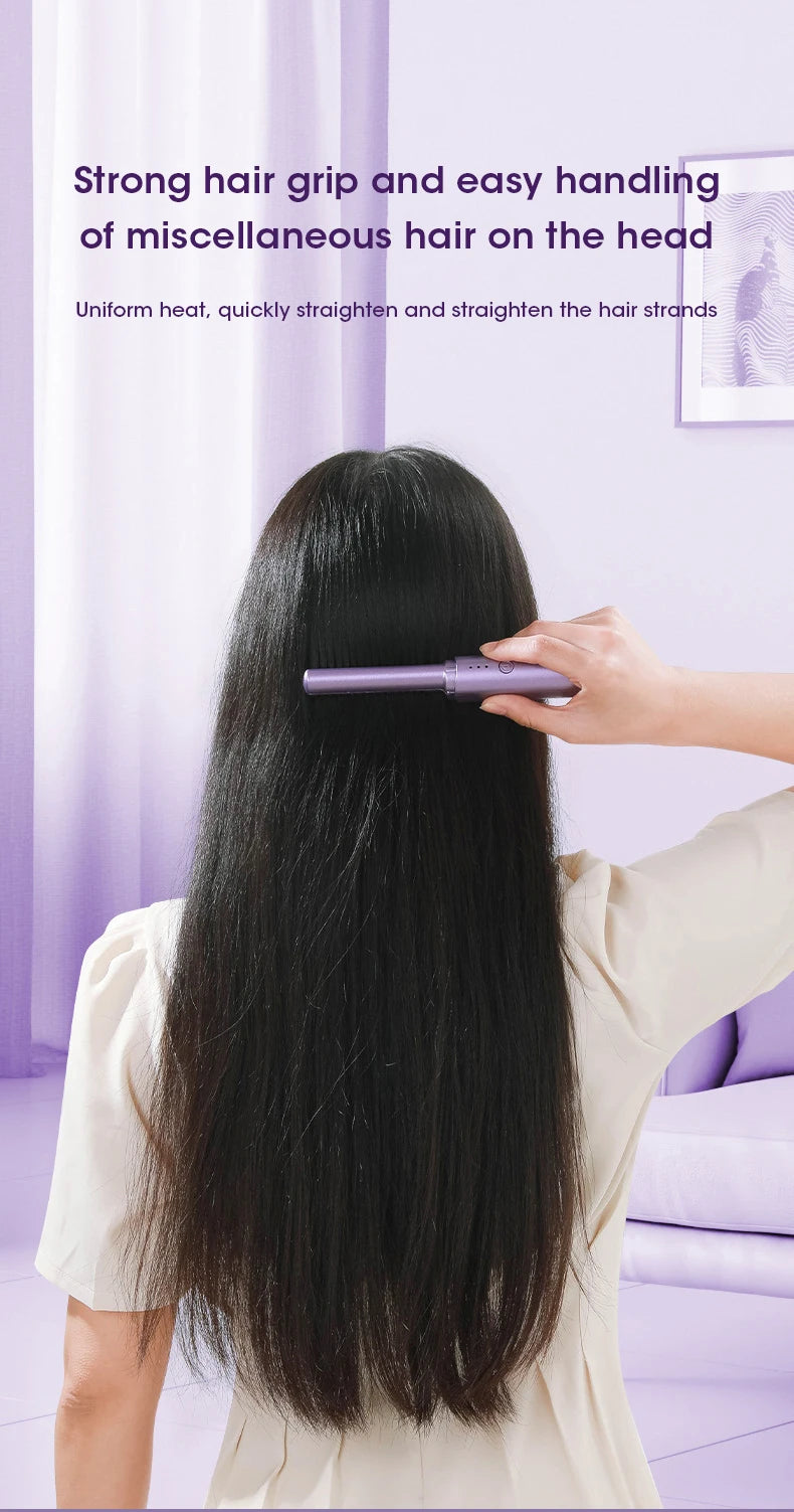 Wireless Hair Straightener and Curler Comb for Women USB Rechargeable Anti-Scald Portable Hair Brush for Home and Travel