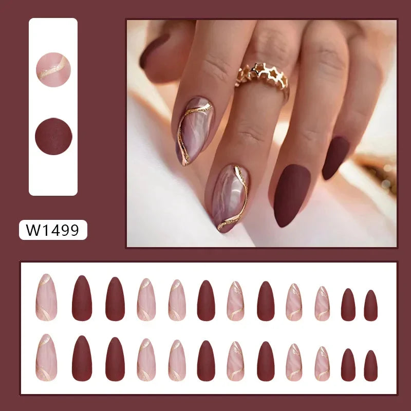 New Short Ballet 24 Pcs Fake Nail with Jelly sticker Press on False Nails Wearable Round Head Oval Full Cover Nail Tips