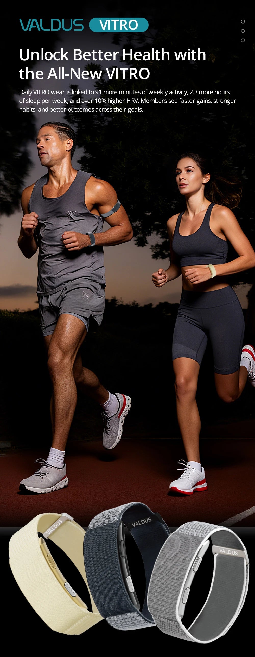 VALDUS Long Batterylife VITRO Smart Screenless ECG Health Care Heart Rate HRV Activity Fitness Tracker Band Smart Bracelet