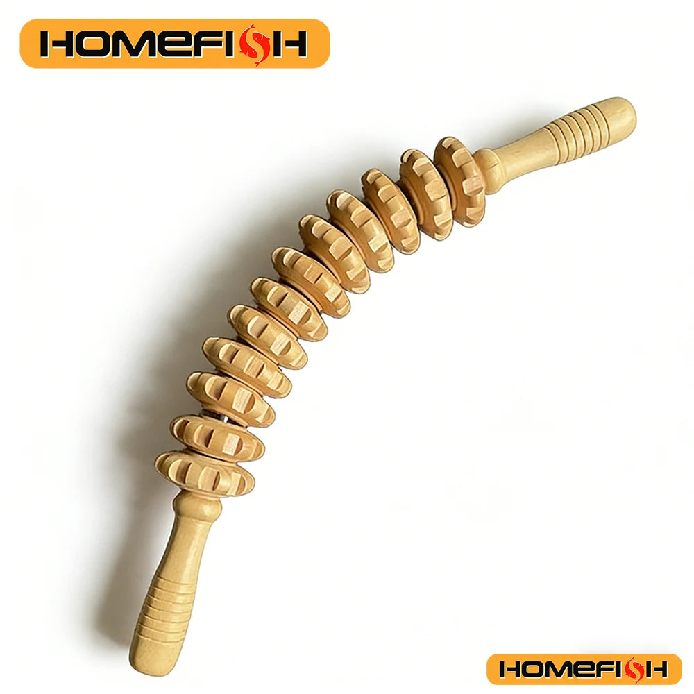 Anti-Slip Handle Wooden Gear Arm, Leg/Hip/Back Deep Massage Roller
