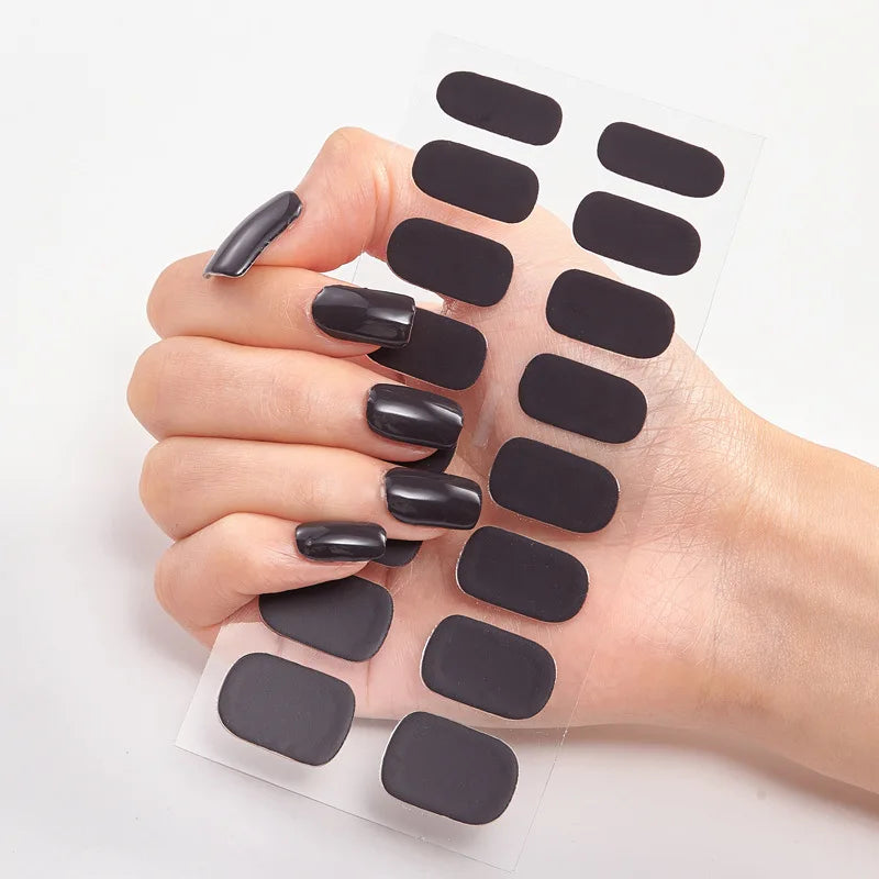 16p solid color stickers nail art supplies European and American simple decals oil film decals press on nails stickers designer