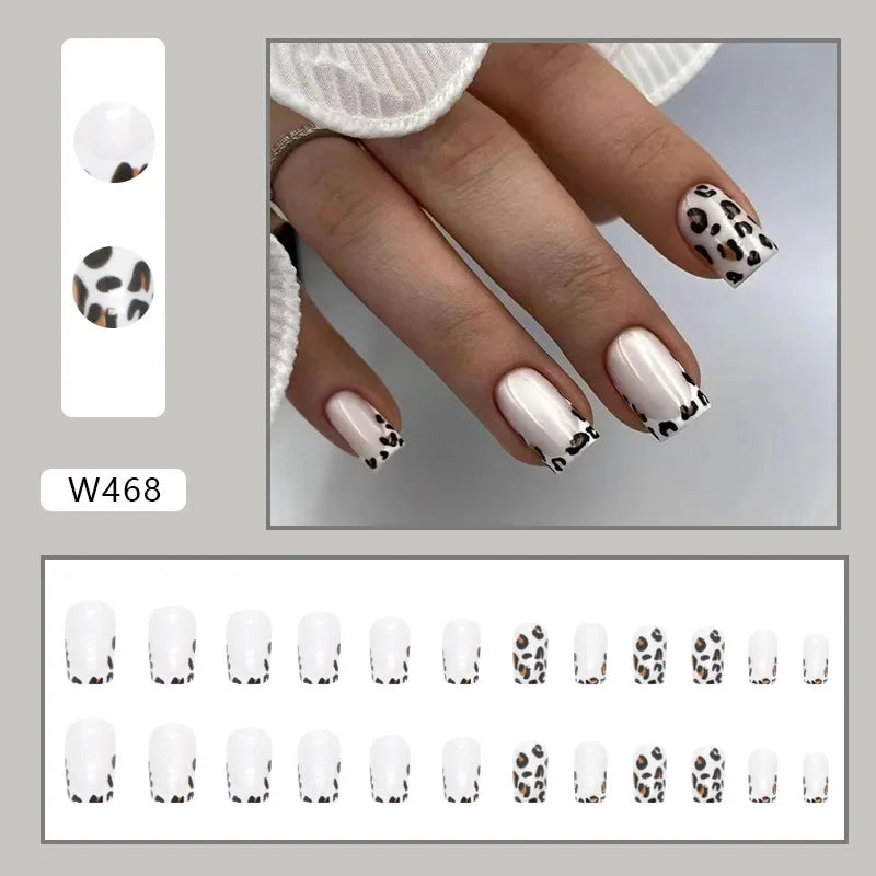 New Short Ballet 24 Pcs Fake Nail with Jelly sticker Press on False Nails Wearable Round Head Oval Full Cover Nail Tips