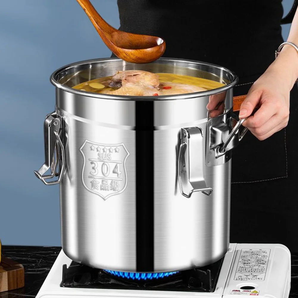 6/12/21/33L 304 Stainless Steel Airtight Canister with Locking Clamp for Rice Grain Oil Sugar Storage Bucket Kitchen Container